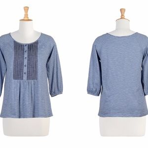 Eshakti Pleated Bib Front Stripe Knit Top S/4 NEW